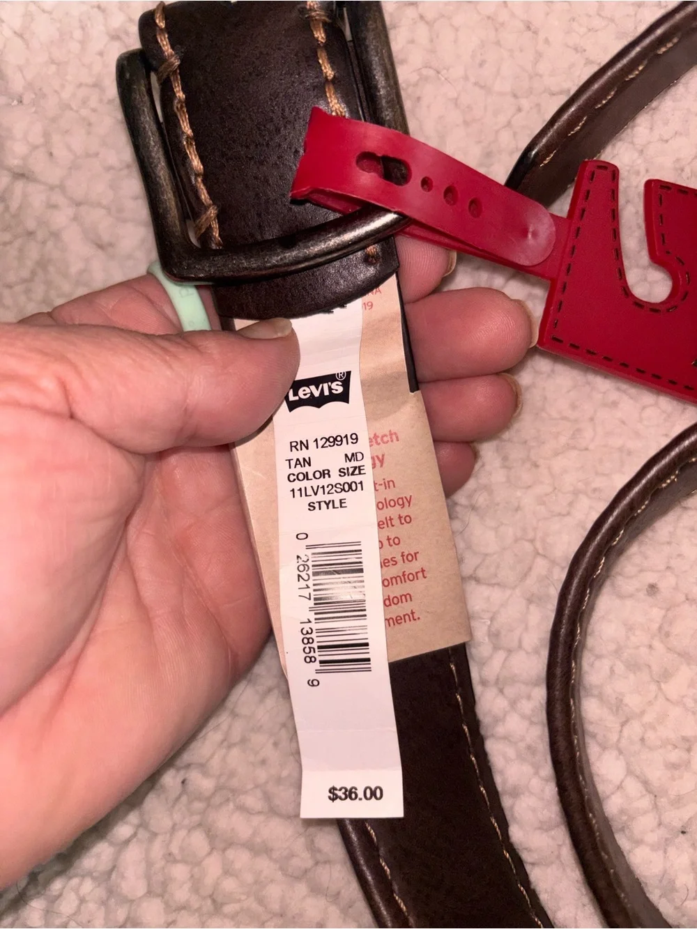 Levi’s NWT Brown Stretch Leather Belt Size M 34-36 Built-In Stretch